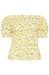 PixieGirl Petite Women's Yellow Lemon Shirred Top | PixieGirl 5