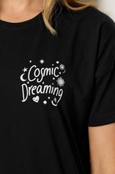 LTS Tall Women's Black 'Cosmic Dreaming' Slogan Cotton Wide Leg Pyjama Set | Long Tall Sally 4