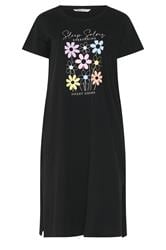 YOURS Plus Size 2 PACK Black 'Sleep Solves Everything'  Floral Midaxi Nightdresses | Yours Clothing 8