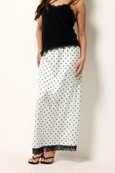 PixieGirl Petite Women's White Polka Dot Satin Maxi Skirt | PixieGirl 2