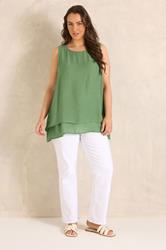 EVANS Plus Size Khaki Green Double Layer Vest Top | Evans 2