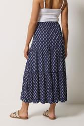 M&Co Navy Blue Aztec Print Tiered Maxi Skirt | M&Co 4