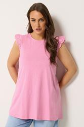 YOURS Plus Size Pink Broderie Frill Vest Top | Yours Clothing 3