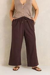 EVANS Plus Size Chocolate Brown Cotton Wide Leg Trouser | Evans 3
