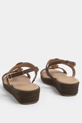 Chocolate Brown Hammered Disk Wedge Sandals In Wide E Fit | Yours Clothing 4