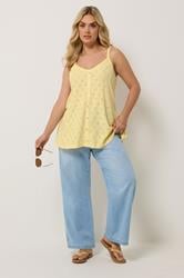 YOURS Plus Size Yellow Broderie Anglaise Peplum Top | Yours Clothing 1