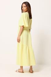 PixieGirl Petite Yellow Asymmetric Tiered Midi Dress | PixieGirl 2