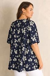 EVANS Plus Size Navy Blue Daisy Pleat Front Top | Evans 2