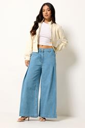 PixieGirl Petite Women's Mid Blue Pleated Palazzo Wide Leg Jeans | PixieGirl 3