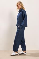 PixieGirl Petite Women's Dark Blue Pull On Barrel Jeans | PixieGirl 5