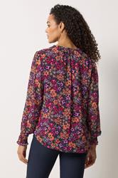 M&Co Berry Red Ditsy Floral Tie Neck Blouse | M&Co 4