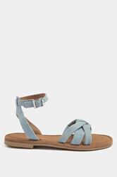 Blue  Faux Leather Cross Over Sandals In Extra Wide EEE Fit | Yours Clothing 1