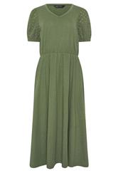 M&Co Khaki Green Broderie Sleeve Cotton Midi Dress | M&Co 5