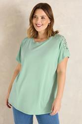 EVANS Plus Size Sage Green Crochet Shoulder Modal T-Shirt | Evans  3