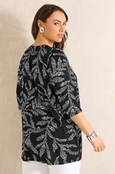 EVANS Plus Size Black Leaf Print Jersey Top | Evans  2