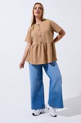 LIMITED COLLECTION Plus Size Natural Brown Peplum Top | Yours Clothing 1