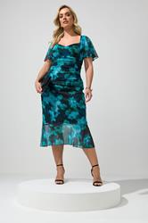 YOURS LONDON Plus Size Teal Blue Blur Print Gathered Dress | Yours Clothing 3