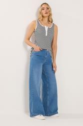 LTS Tall Women's Black & White Stripe Ribbed Placket Vest | Long Tall Sally 4