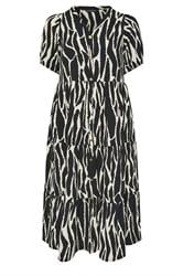 EVANS Curve Black Zebra Print Tiered Maxi Dress
