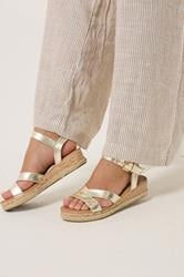 Gold Plaited Wedge Sandals In Extra Wide EEE Fit  | Yours Clothing 3