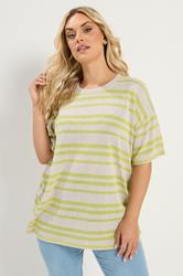 YOURS Plus Size Women's Green Striped Knitted Boxy T-Shirt | Yours Clothing 1