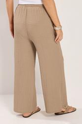 YOURS Plus Size Natural Brown Wide Leg Crinkle Trousers | Yours Clothing 2