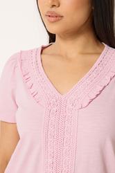 M&Co Petite Pink Short Sleeve Frill Cotton Blouse | M&Co 4