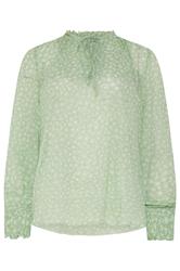 M&Co blusa verde y blanca con estampado floral y cuello de lazo