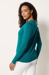 M&Co Teal Blue V-Neck Long Sleeve Jumper | M&Co 2