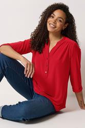 M&Co Red Half Placket Collarless Shirt | M&Co 3