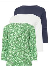 M&Co 3 PACK Green & White Ditsy Floral Cotton Tops | M&Co 3