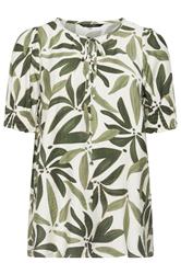EVANS Plus Size Green Leaf Print Tie Neck Blouse | Evans 7