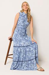 LTS Tall Women's Blue Floral Belted Maxi Dress | Long Tall Sally 1