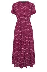 M&Co Berry Red Dobby Tiered Cotton Midi Dress