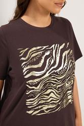 YOURS Plus Size Chocolate Brown Zebra Foil T-Shirt | Yours Clothing 4