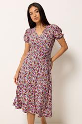 M&Co Petite Pink Ditsy Floral Midi Wrap Dress | M&Co 3