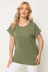 YOURS Plus Size Khaki Green Trim Detail T-Shirt | Yours Clothing 3