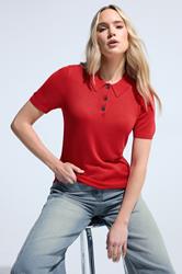 LTS Tall Women's Red Knitted Polo Top | Long Tall Sally 3
