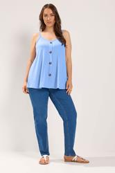 YOURS Plus Size Baby Blue Ribbed Swing Vest Top | Yours Clothing 1