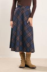 PixieGirl Petite Women's Brown & Blue Check Midi Skirt | PixieGirl 1