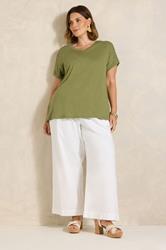 EVANS Plus Size Khaki Green Button Shoulder T-Shirt | Evans 1
