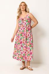 YOURS Plus Size Pink Tropical Keyhole Midi Dress | Yours Clothing 1