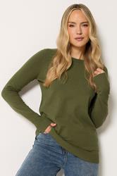 LTS Tall Women's Khaki Green Knitted Crew Neck Jumper | Long Tall Sally 3