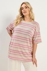 YOURS Plus Size Women's Pink Striped Knitted Boxy T-Shirt | Yours Clothing 3