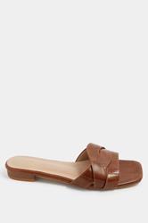 LTS Brown Twisted Block Mule Sandals In Standard Fit | Long Tall Sally 4