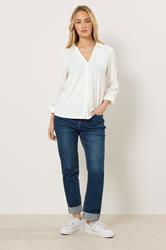 M&Co White Broderie Sleeve Cotton Shirt | M&Co 1
