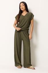 M&Co Petite Khaki Green Textured Wide Leg Trousers | M&Co 3