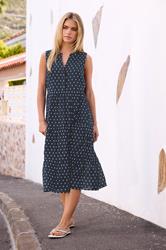M&Co Petite Navy Blue Dobby Sleeveless Tiered Midi Dress | M&Co 3