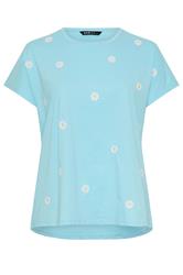 YOURS Curve Light Blue Embroidered Daisy T-Shirt