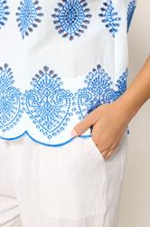 M&Co Petite White & Blue Broderie Cotton Top | M&Co 4